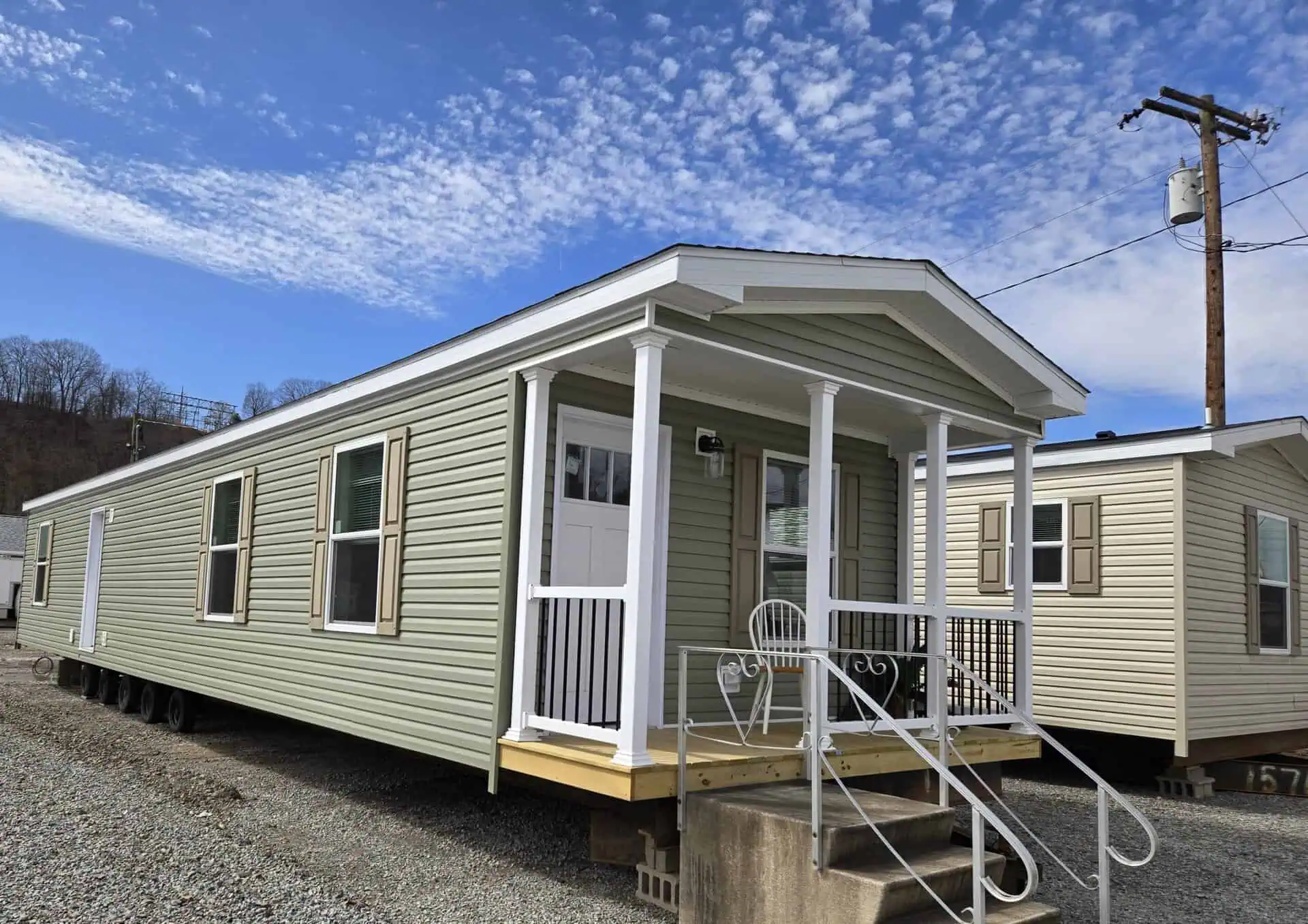 Used modular home exterior with modern design details.