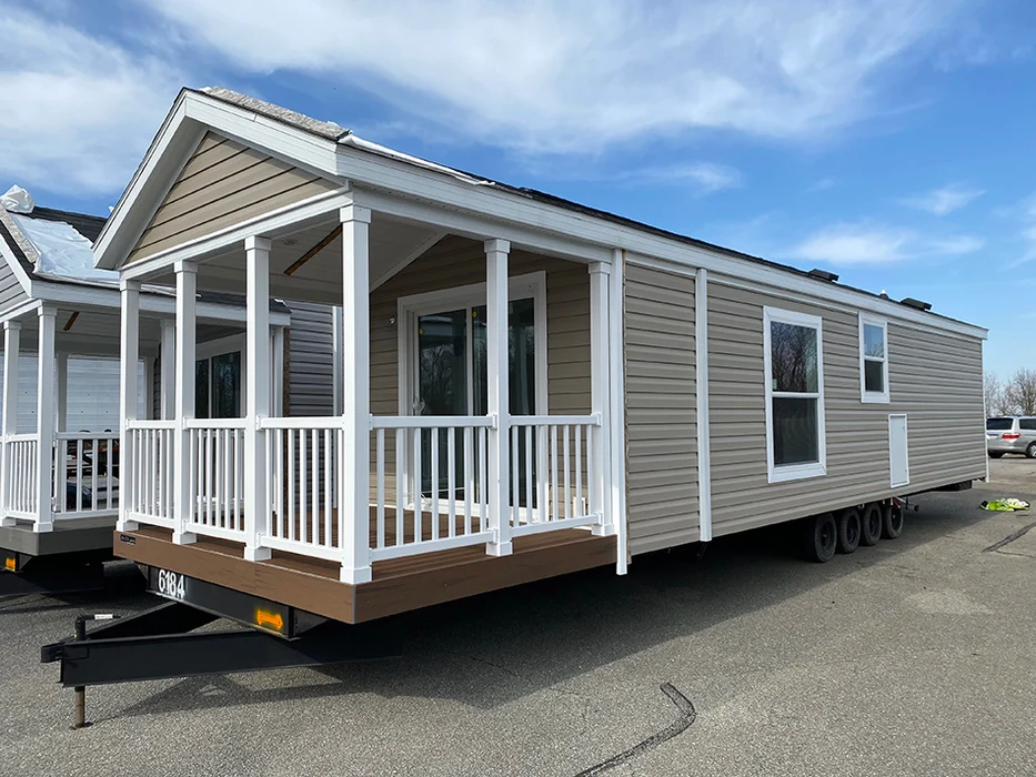 Side profile of a mobile home showing pier and beam foundation structure